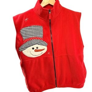 Sierra‎ Pacific Red Fleece Snowman Vest Women's XL Winter Holiday Fun